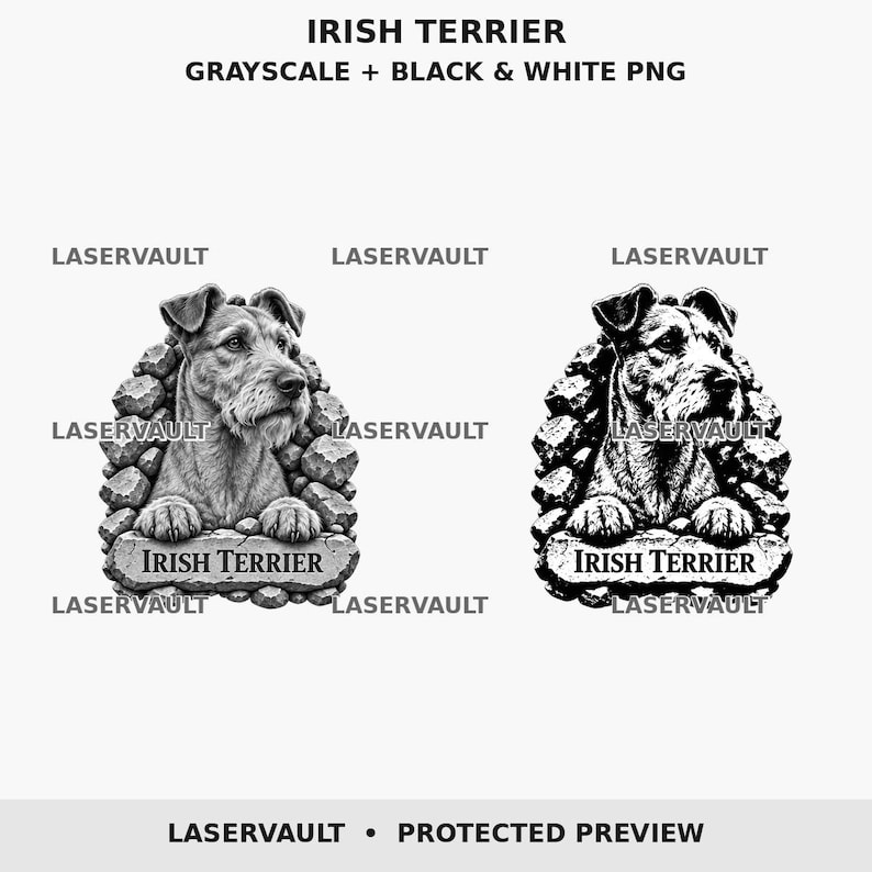 Irländsk terrier 3D-hund lasergravering PNG | Gråskala och svartvitt | Digital nedladdning bild 3