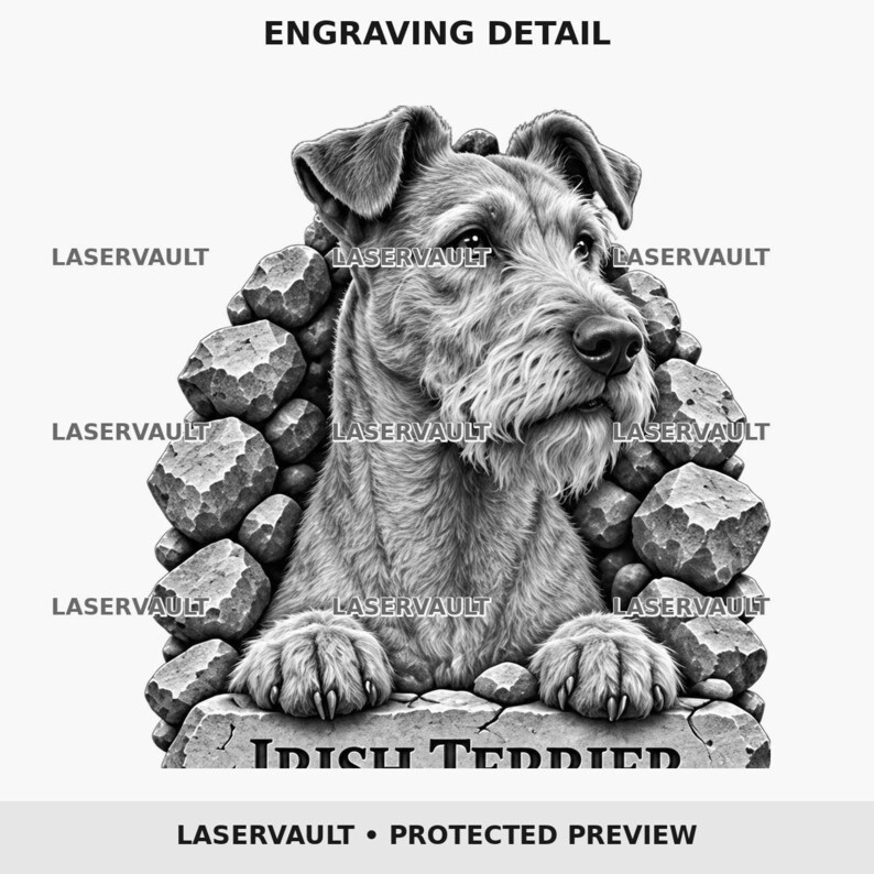 Irländsk terrier 3D-hund lasergravering PNG | Gråskala och svartvitt | Digital nedladdning bild 2