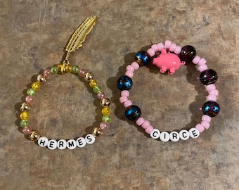 Hermes and Circe Handmade Beaded Character Charm Bracelets. Greek Gods and Goddesses from The Odyssey. Greek Mythology Jewelry