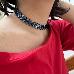 Hand-made Dragon Scale Choker w/ Czech Glass Beads. Perfect for Ren faire or cosplay. Fantasy jewelry. Lightweight and comfortable.