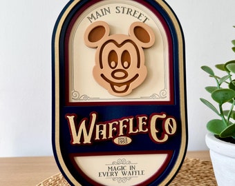 Main Street Waffle Co Sign | Mickey Shaped Waffle Sign | Mickey Waffle Home Decor | Disney Kitchen Decor