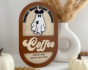 Freshly Boo'd Coffee Sign | Halloween Coffee Sign | Mickey Ghost Coffee Sign | Coffee Decor