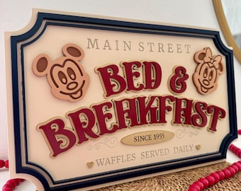 Main Street Bed & Breakfast Sign | Mickey Shaped Waffle Sign | Mickey Waffle Home Decor | Disney Bed and Breakfast Sign