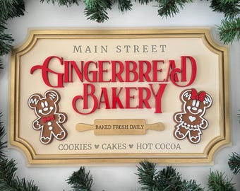 Main Street Gingerbread Bakery Sign | Mickey and Minnie Gingerbread | Disney Baking Sign | Disney Christmas Decor