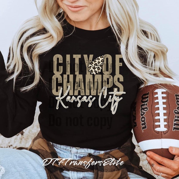 City of Champs!- DTF Transfer pressed onto cotton T-shirt, Crew or Hoodie -White, Black, Gray or Red