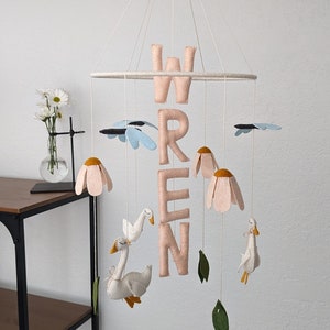 Goose baby mobile, Felt baby mobile, Geese and daisies nursery decor, CamillaPastelDesign baby mobile