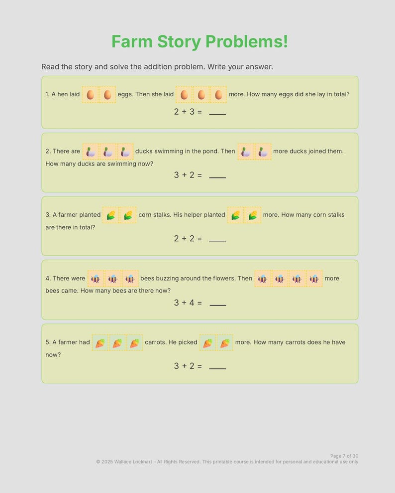Farm Math Workbook: Preschool Printable Activities (ages 3-6) (PDF ...