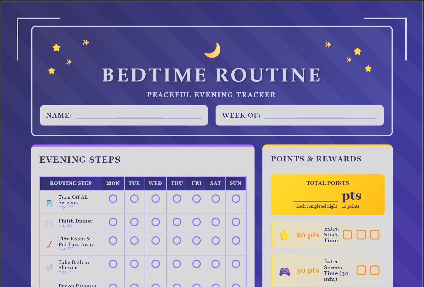 Sleep Routine Tracker Kids Bedtime Routine Chart | A4 Printable Sleep Tracker (PDF) - Etsy
