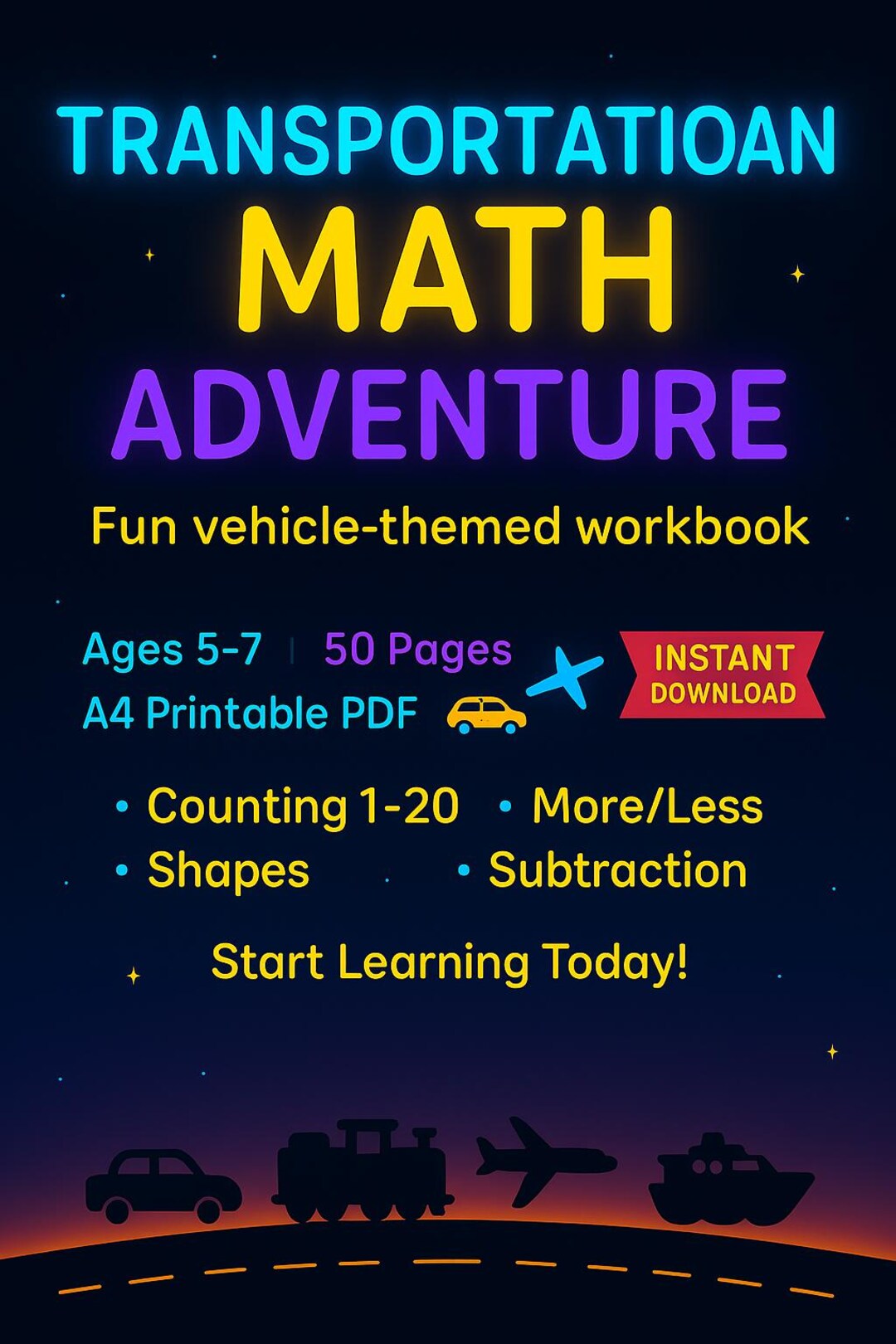 Science Math And Vehicles Transportation Math Workbook: Vehicle-themed Numeracy (A4 Printable PDF ...