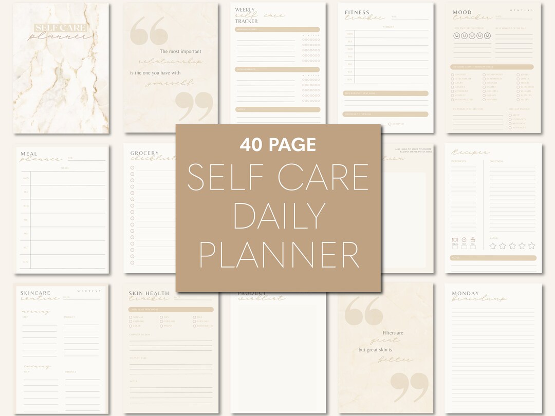 Simple Self Care Planner Digital Beige Boho Digital Planner Printable