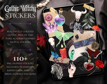 Witchy Digital Planner Sticker Set, Halloween Stickers Digital Scrapbook, Goodnotes Gothic Stickers, Witchy Mood Board Stickers