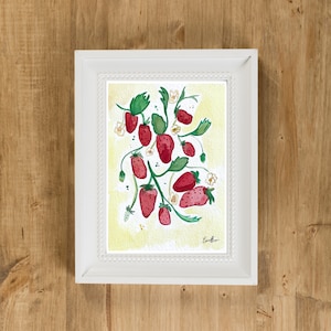 Strawberry Watercolor Print, Watercolor Print, Wall Art, Berry Print, Fruit Art