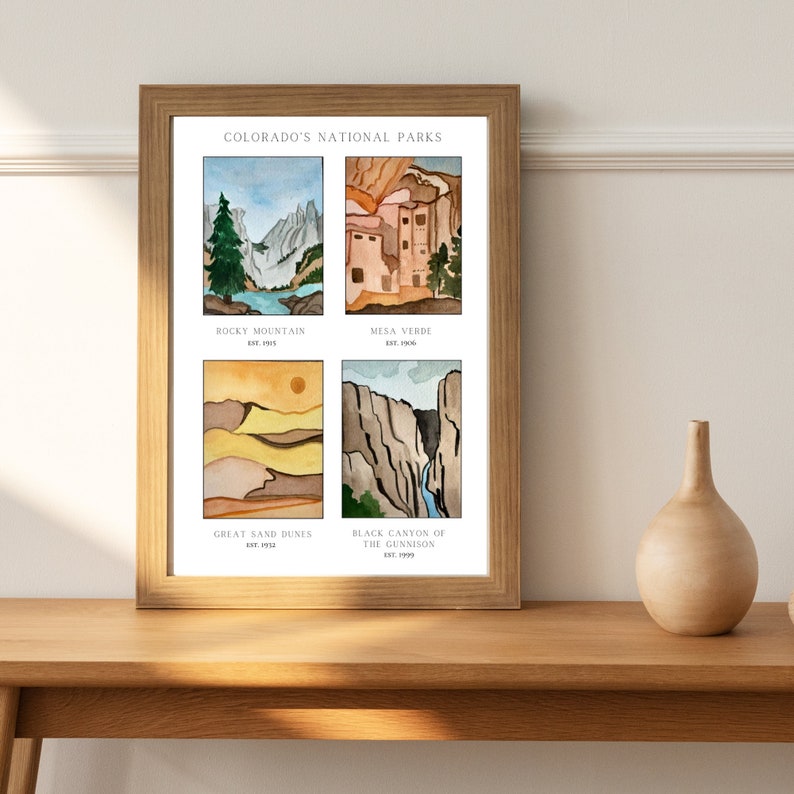 Colorado's National Parks Watercolor Print, Watercolor Print, National
