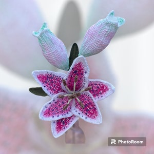 Handmade Crochet Lily Flower: Cotton Stargazer Lily, Birthday Gift