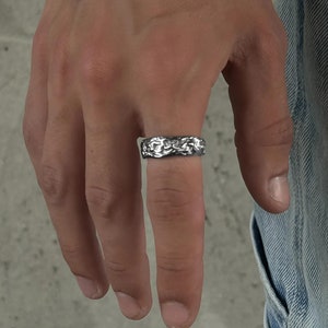 Men’s Silver Ring - Unique Textured Ring - Modern Abstract Jewelry - Streetwear Statement Ring - Custom Ring for Men - Gift Idea Jewelry