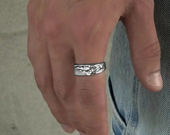 Men's Silver Ring - Unique Melted Ring - Meltdown Signet Ring