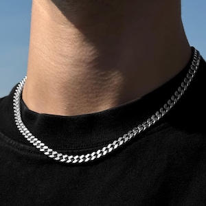 Colar com Corrente Cubana - Corrente Cubana de 6 mm para Homens - Corrente Básica Prateada - Joia Streetwear - À Prova D'Água e Ótima Opção para Presente