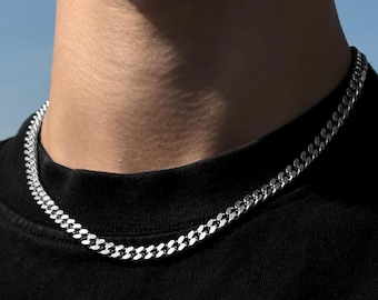 Collar de eslabones cubanos de 6 mm para hombre - Cadena básica de plata - Joyería urbana - Resistente al agua y un regalo ideal