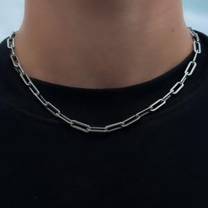 Paperclip Necklace Men - Silver Paperclip Chain - Link Necklace Men - Streetwear Jewelry - Waterproof & Non-Fading - Gift Idea