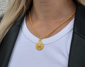 Medusa Chain Gold Women | Snake Head Necklace Gold | Medusa Medallion | 3mm Twisted Rope Chain | Greek Mythology Jewelry | Gold Chain Women