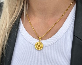 Compass Chain Gold Women - North Star Gold Necklace - Minimalistic Gold Chain - Gold Jewelry Women - Compass Medallion