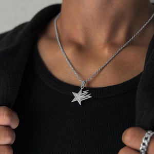 Star Chain Men | 2mm Silver Necklace | Rolo Chain | Star Pendant Chain | Streetwear Jewelry | Universe Chain | Star Necklace | Gift Idea