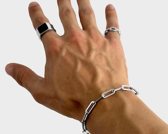 Paperclip Armband Heren - Schakelarmband Zilver - Herenarmband Zilver - Streetwear Sieraden Heren - Statement Armband - Sieraden Cadeau Idee