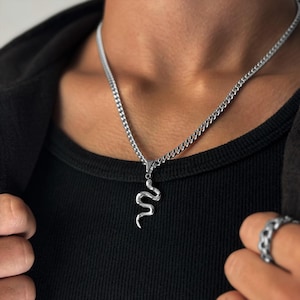 Snake Chain Silver | 4 mm Cuban Link Necklace | Viper Chain Men | Snake Pendant Necklace | Techno Rave Chain | Silver Jewelry Men | Gift idea
