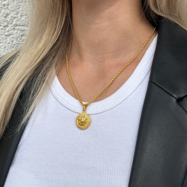 Medusa Chain Gold Women | Snake Head Necklace | Medusa Medallion Gold | Greek Mythology | Gold Jewelry Women | 2,5mm Box Chain | Gift Idea