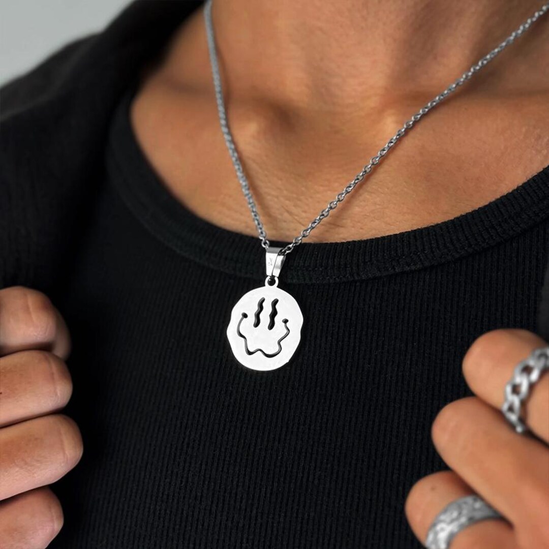 Simley With Chain Smiley Chain Silver | Mens Necklace | Emoji Chain | Smiley Pendant ...