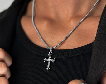 Y2K Cross Chain Men | Silver Cross Necklace Pendant | Shiny Cross