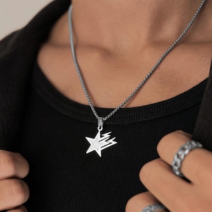Star Chain Silver Men | Space Chain | Streetwear Jewelry Men | Star Necklace Pendant | 2,5mm Box Chain | Silver Necklace Men | Gift Idea