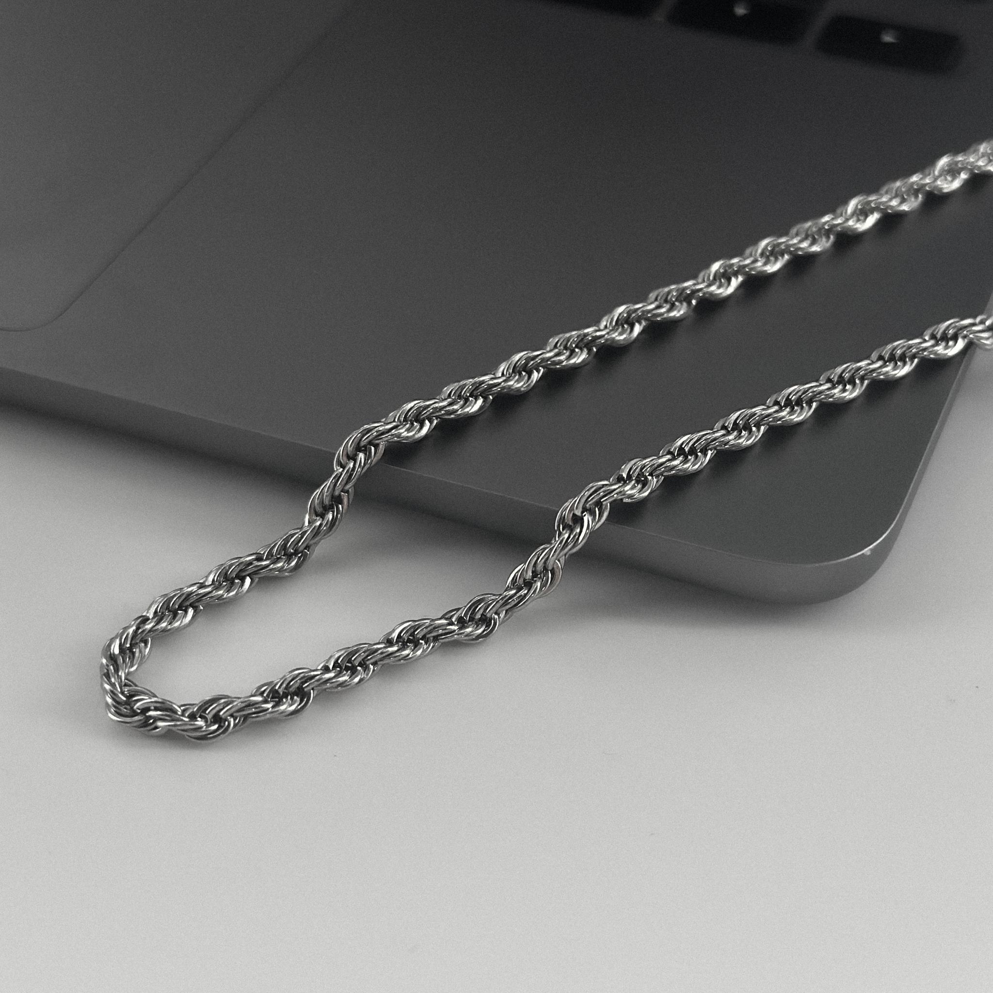 Silver Twisted Rope Chain Men - 4 Mm Rope Necklace - Silver Streetwear ...