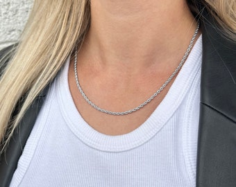 Silver Chain Women - Minimalistic Silver Necklace - 2mm Twisted Rope Chain - Daily Accessory - Silver Jewelry Women