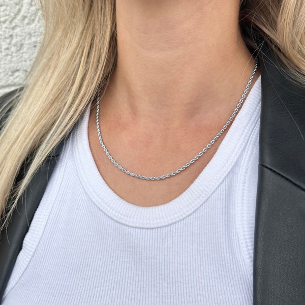 Zilveren ketting dames - minimalistische zilveren ketting - 2 mm gedraaide touwketting - dagelijks accessoire - zilveren sieraden dames