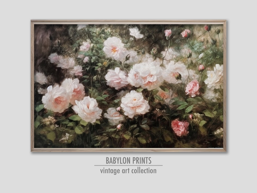 Rose Garden Oil Painting Vintage Moody Floral Art Print - Etsy