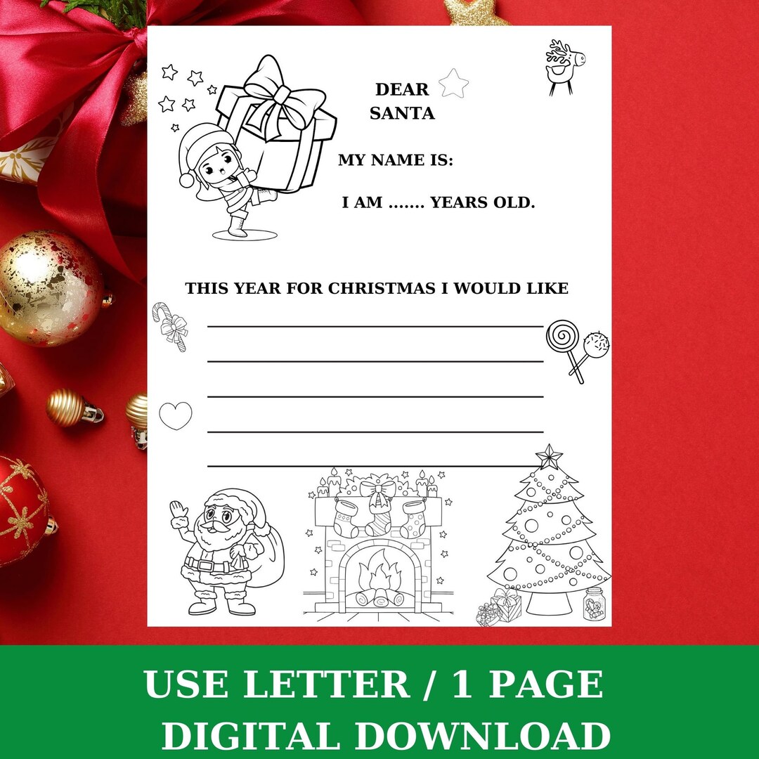 Letter to Santa Coloring Page Printable Dear Santa Letter - Etsy