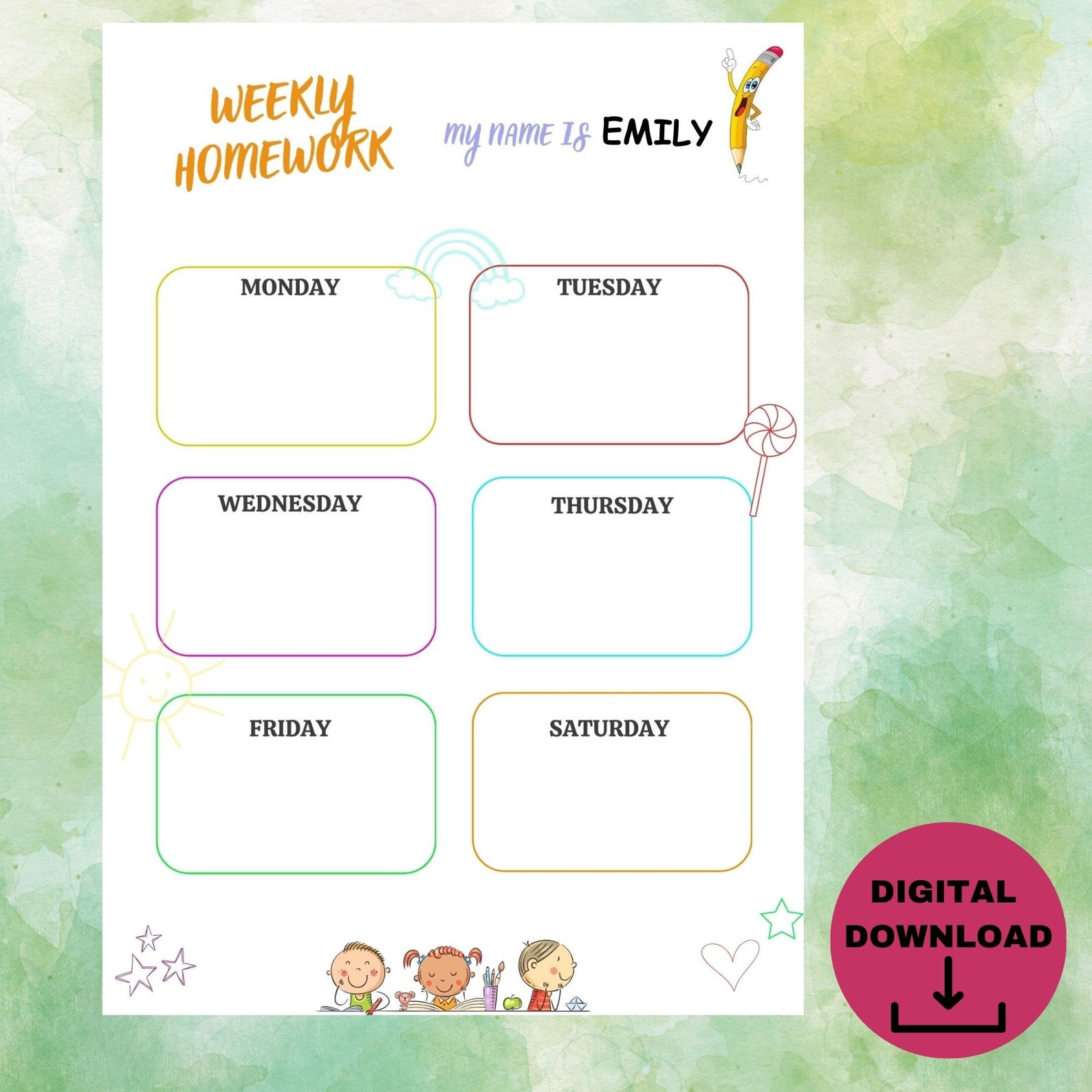 Printable Homework Planner, Homework Chart, Homework Tracker, Kids ...