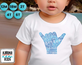 Camiseta Shaka - Camiseta de surf para niños pequeños - Camiseta de bebé de surf - Niños surfistas - Ropa de surf para bebés y niños - Ropa de playa para niños