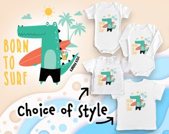 Body de bebé Surf - Camiseta Surfer Kids - Ropa de surf para niños pequeños - Body y camiseta Born to Surf - Ropa de bebé de playa