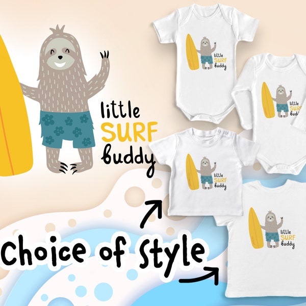 Body bébé surf - T-shirt surfeur enfant - Vêtements de surf pour tout-petits - Body et t-shirt Little Surf Buddy - Vêtements de plage pour bébé