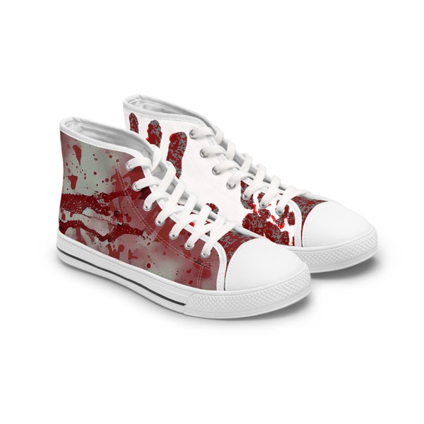 True Crime Blood Splatter High-Top Shoes for Women | Shock Absorbing | Memory Foam Insoles | Black/White Sole & Laces