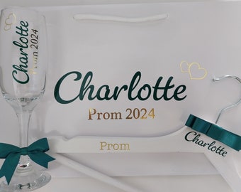 Personalised Prom Dress Hanger, Gift Bag and Champagne Flute