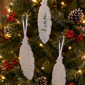 Acrylic Feather Tree Decoration / Feather Bauble / remembrance / Christmas Bauble / Feathers appear when loved ones are near