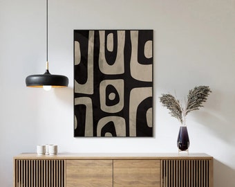 Lámina de arte moderno de mediados de siglo, abstracto en blanco y negro, decoración minimalista (descarga digital)