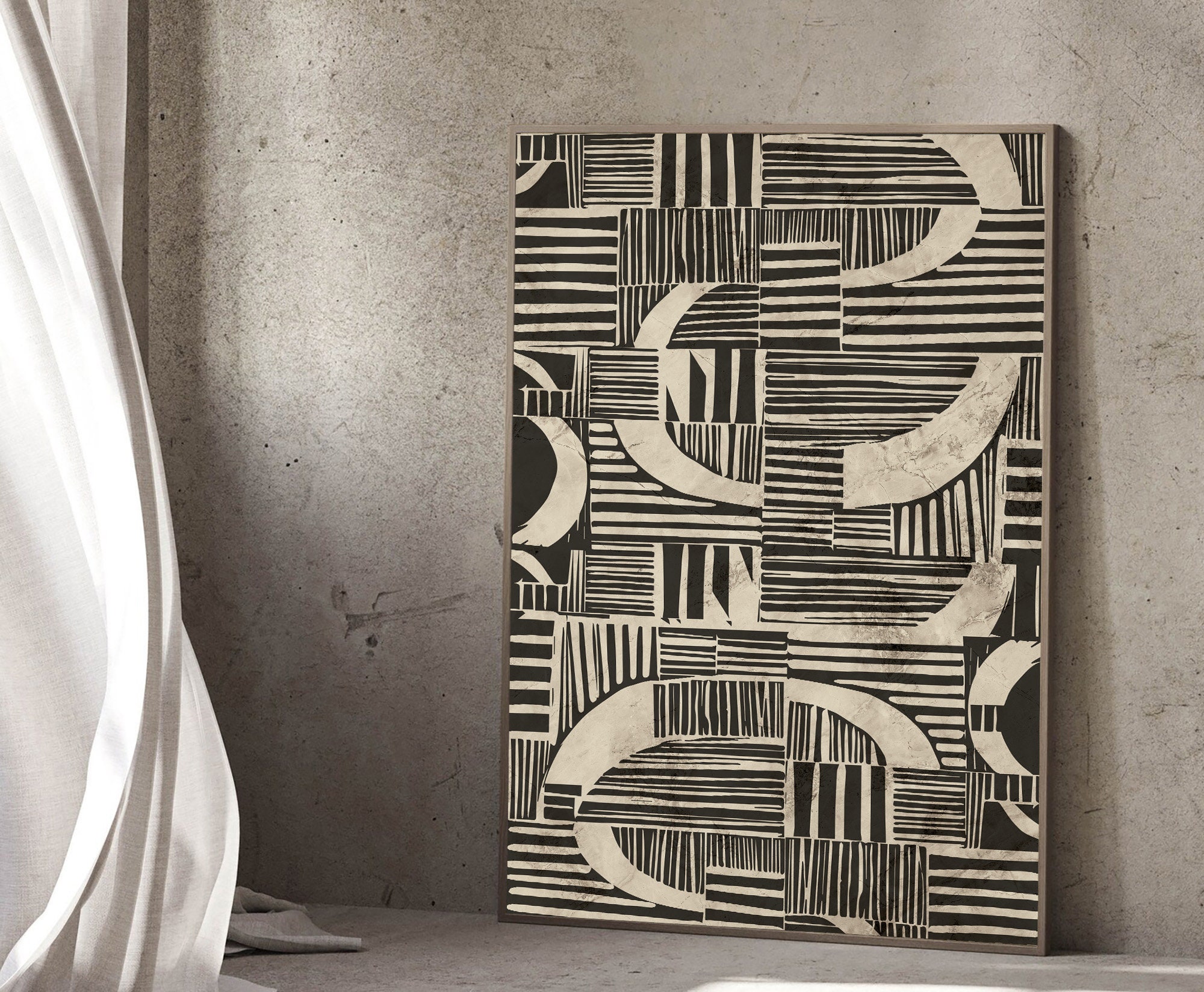 Abstract Wall Art Print, Black and Beige Contemporary Printable Artwork ...