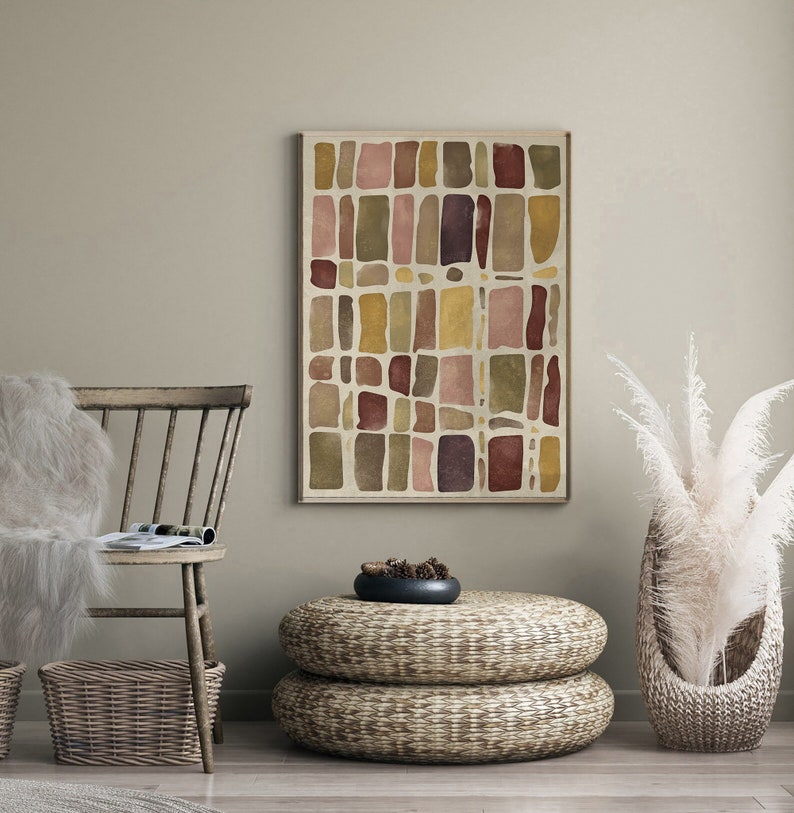 Abstract Wall Art Print, Rustic Coloured Retro and Contemporary