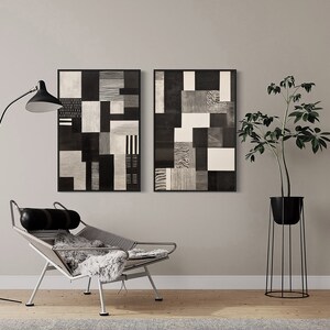Abstract Art Print, Black and Beige Geometric Painting, Modern Contemporary Decor, Linocut Minimal Print, Instant Digital Download