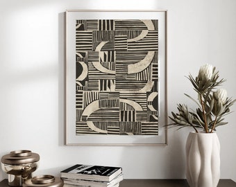 Abstract Wall Art Print, Black and Beige Contemporary Printable Artwork, Mid Century Modern, Print Download, Minimal Decor, Large Art Print