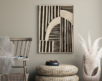 Abstract Wall Art Print, Black and Beige Contemporary Printable Artwork, Mid Century Modern, Print Download, Minimal Decor, Large Art Print